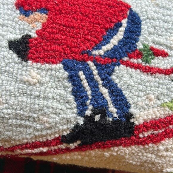 Peking Downhill Winter Skier Hooked Wool Pillow 8x12” - Picture 2 of 6